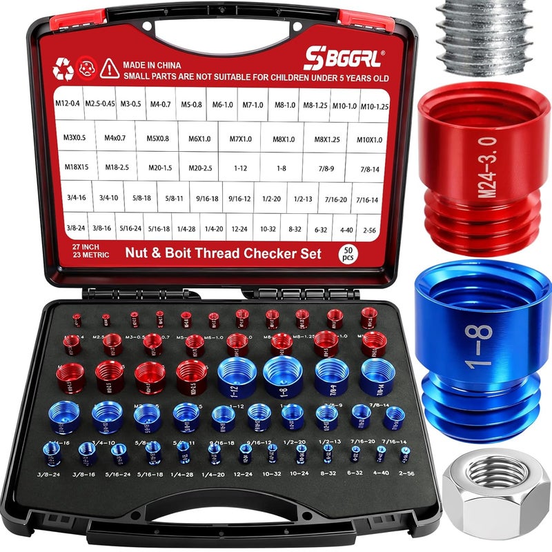 SBGGRL 50 Pcs Standard and Metric Nut Bolt Thread Checker Kit,Inch Size Gauges Finder Tool,Detachable Screw Identifier Thread Especially for Tread Fasteners Measuring - Image 1